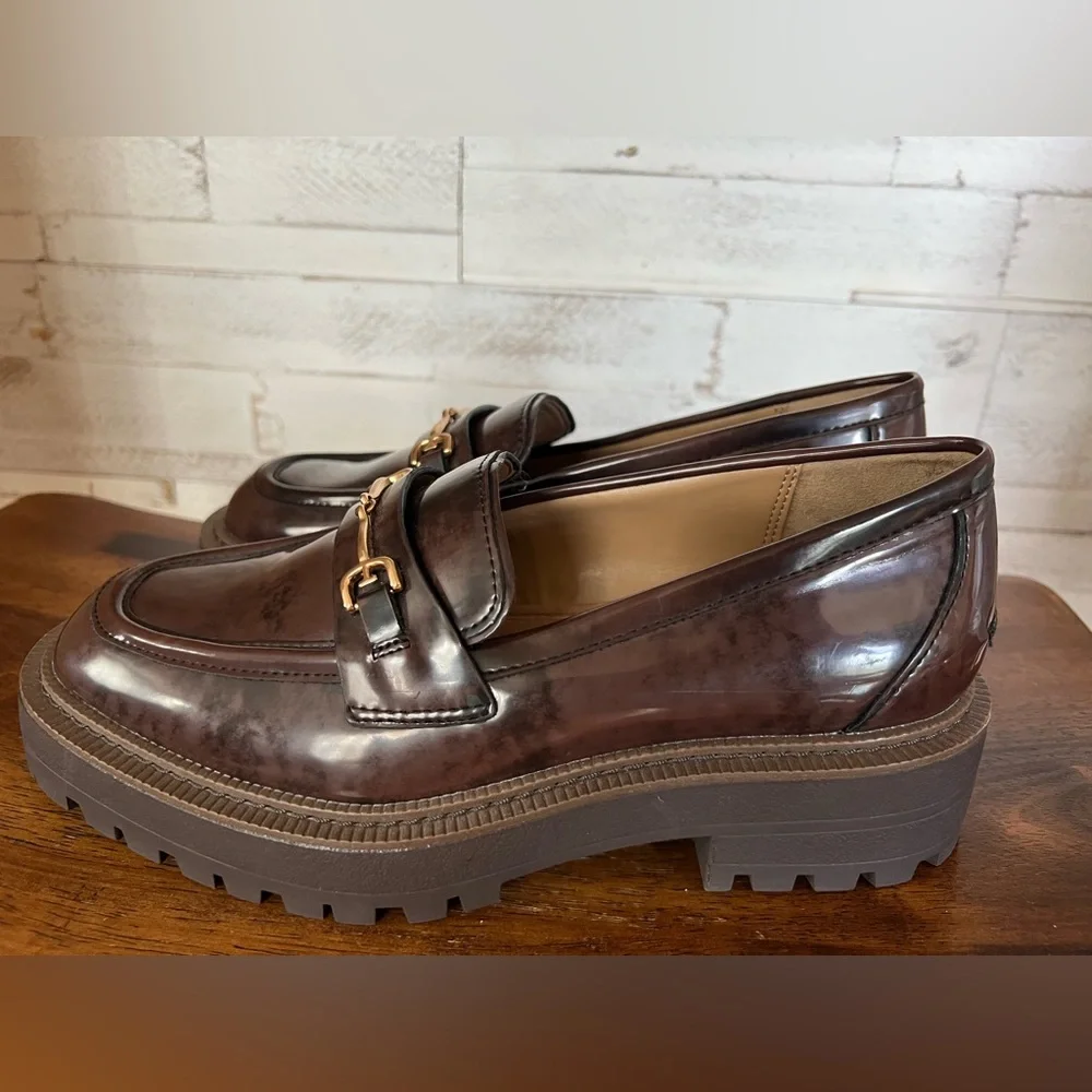 Sam Edelman Brown Patent Leather Lug Sole Loafers - Picture 3 of 17